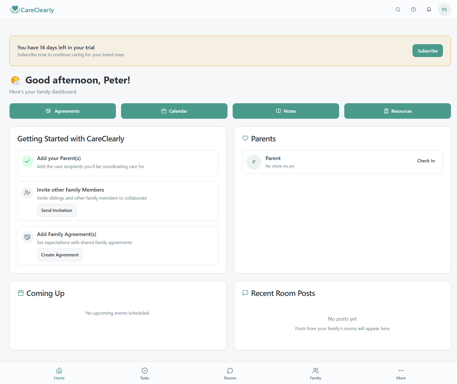 Dashboard with onboarding checklist