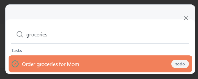 Global search dialog with results