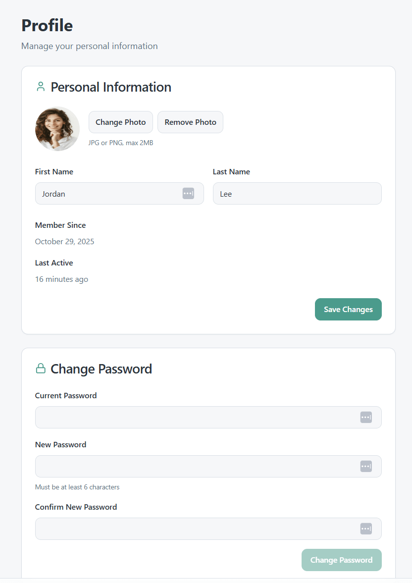 Profile settings page